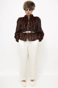 Casaco pele curto vintage marrom