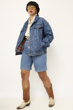 Jaqueta jeans classica forro xadrez vermelho na internet