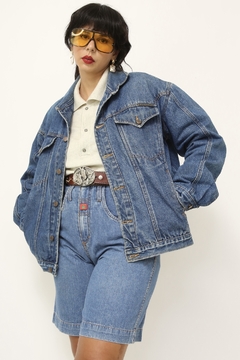 Jaqueta jeans classica forro xadrez vermelho