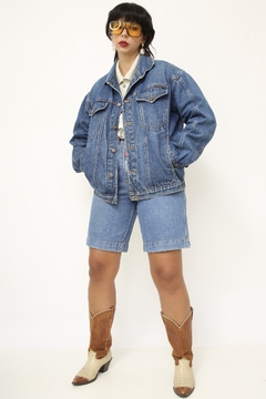 Jaqueta jeans classica forro xadrez vermelho - loja online