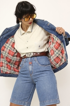 Jaqueta jeans classica forro xadrez vermelho - comprar online