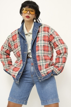 Jaqueta jeans classica forro xadrez vermelho na internet