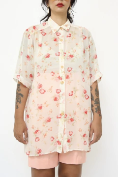 Camisa longa flores transparencia - loja online