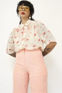 Camisa longa flores transparencia na internet