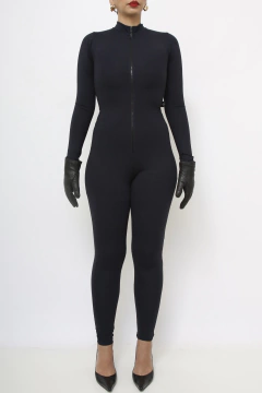 Macacão justo preto manga longa - Capichó Brechó