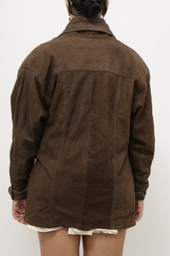Jaqueta couro marrom acinturada vintage parka