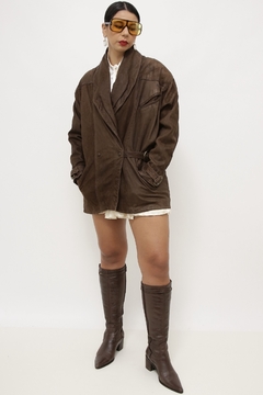 Jaqueta couro marrom acinturada vintage parka na internet