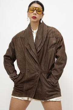 Jaqueta couro marrom acinturada vintage parka - loja online