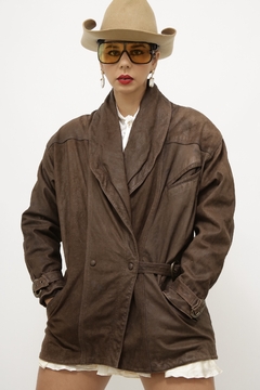 Imagem do Jaqueta couro marrom acinturada vintage parka