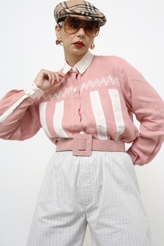 Camisa rosa linho western - loja online