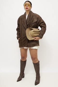 Jaqueta couro marrom acinturada vintage parka na internet