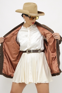 Jaqueta couro marrom acinturada vintage parka - comprar online