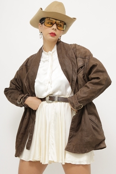 Jaqueta couro marrom acinturada vintage parka na internet