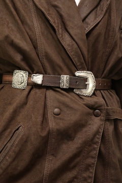 Cinto couro marrom fivelas western boho ponteira - comprar online