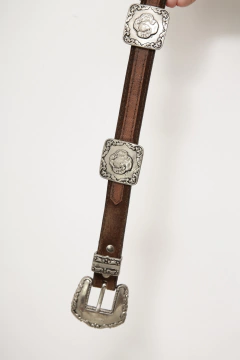 Cinto couro marrom fivelas western boho ponteira - loja online