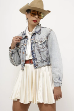 Jaqueta jeans western cropped - loja online