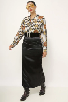 Saia longa cetim preta midi