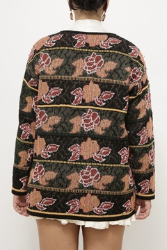 Pulover acrilico preto verde flores - comprar online