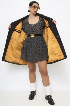 Casaco lã cinza forro dourado vintage - loja online