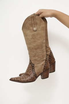 Bota marrom avestruz western 35
