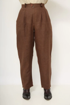 Calça rami marrom cintura alta