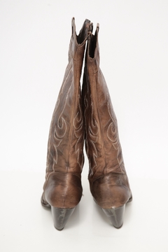 Bota 100% couro marrom western bordado 36 - loja online