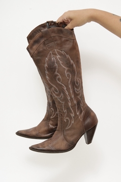 Bota 100% couro marrom western bordado 36 na internet