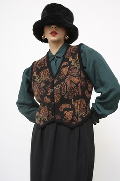 Colete preto estampado vintage - Capichó Brechó