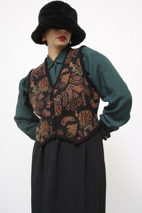 Colete preto estampado vintage