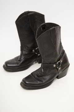 Bota couro preta western vintage 37/38 - comprar online