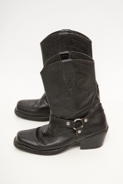 Bota couro preta western vintage 37/38 - Capichó Brechó