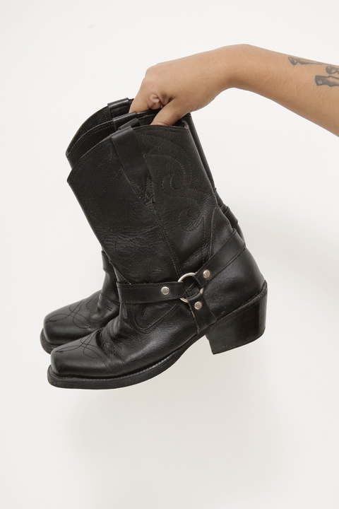 Bota couro preta western vintage 37/38