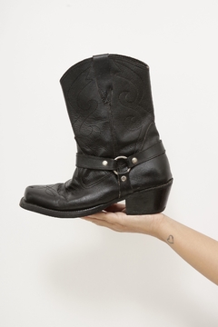 Bota couro preta western vintage 37/38