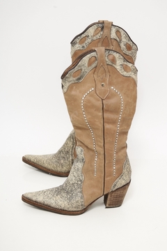 Bota couro textura brilho marrom western 36 - loja online