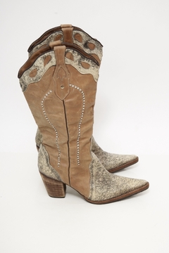 Bota couro textura brilho marrom western 36 - comprar online