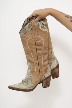 Bota couro textura brilho marrom western 36 - loja online