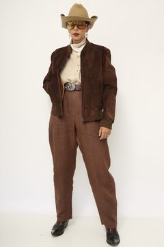 Jaqueta couro bomber marrua camurça forro dourado - comprar online