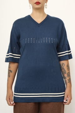 Polo azul listras vintage - Capichó Brechó