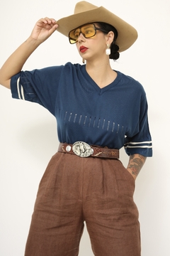 Polo azul listras vintage - loja online