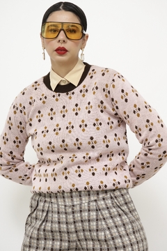 Pulover rosa vintage estampa