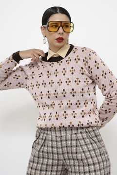 Imagem do Pulover rosa vintage estampa