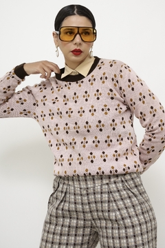 Pulover rosa vintage estampa - loja online