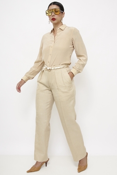 Calça bege PIERRE CARDIN linho - loja online