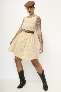 Vestido amarelo outono flores vintage - comprar online