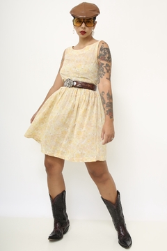 Vestido amarelo outono flores vintage - comprar online