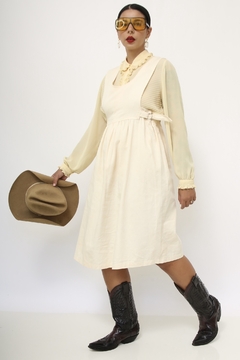 Vestido bege midi vintage - comprar online
