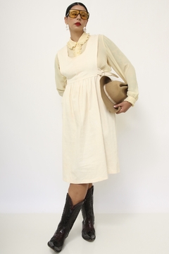 Vestido bege midi vintage - Capichó Brechó