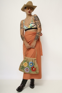 Bolsa palha vintage bordada mão - loja online
