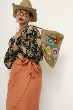 Imagem do Bolsa palha vintage bordada mão