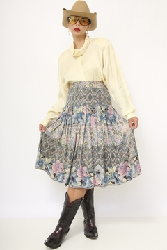 Saia midi verde estampa vintage - Capichó Brechó